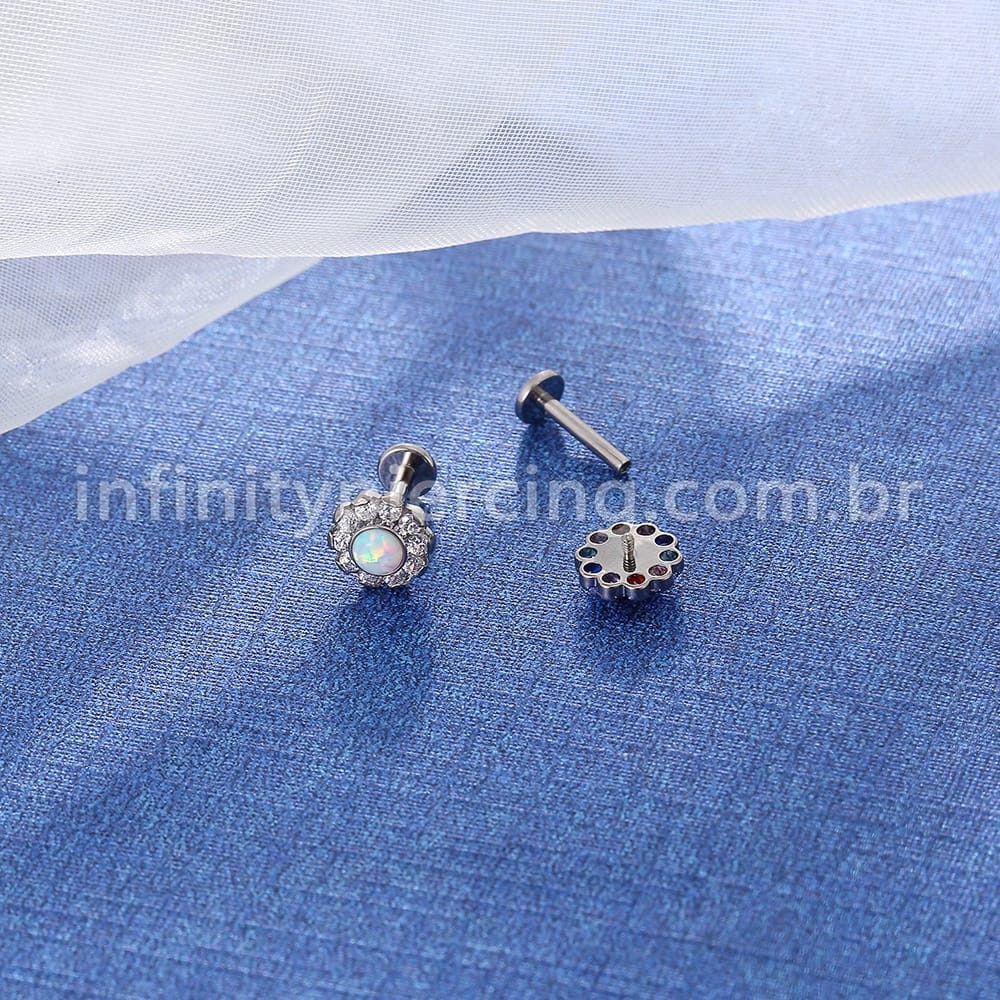 Piercing Labret Titânio Flor Zircônia Cravejada