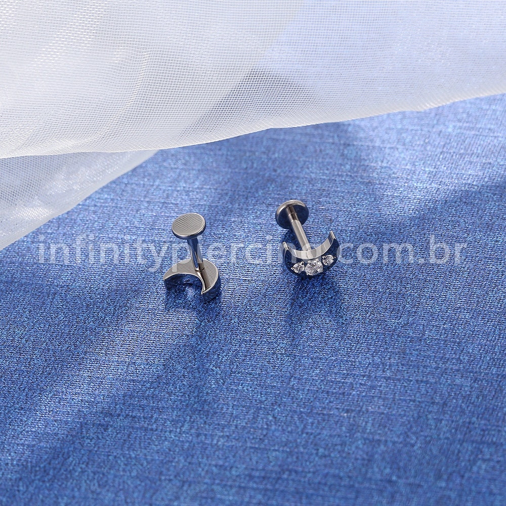 Piercing Labret Titânio Rosca Interna Lua Zircônia