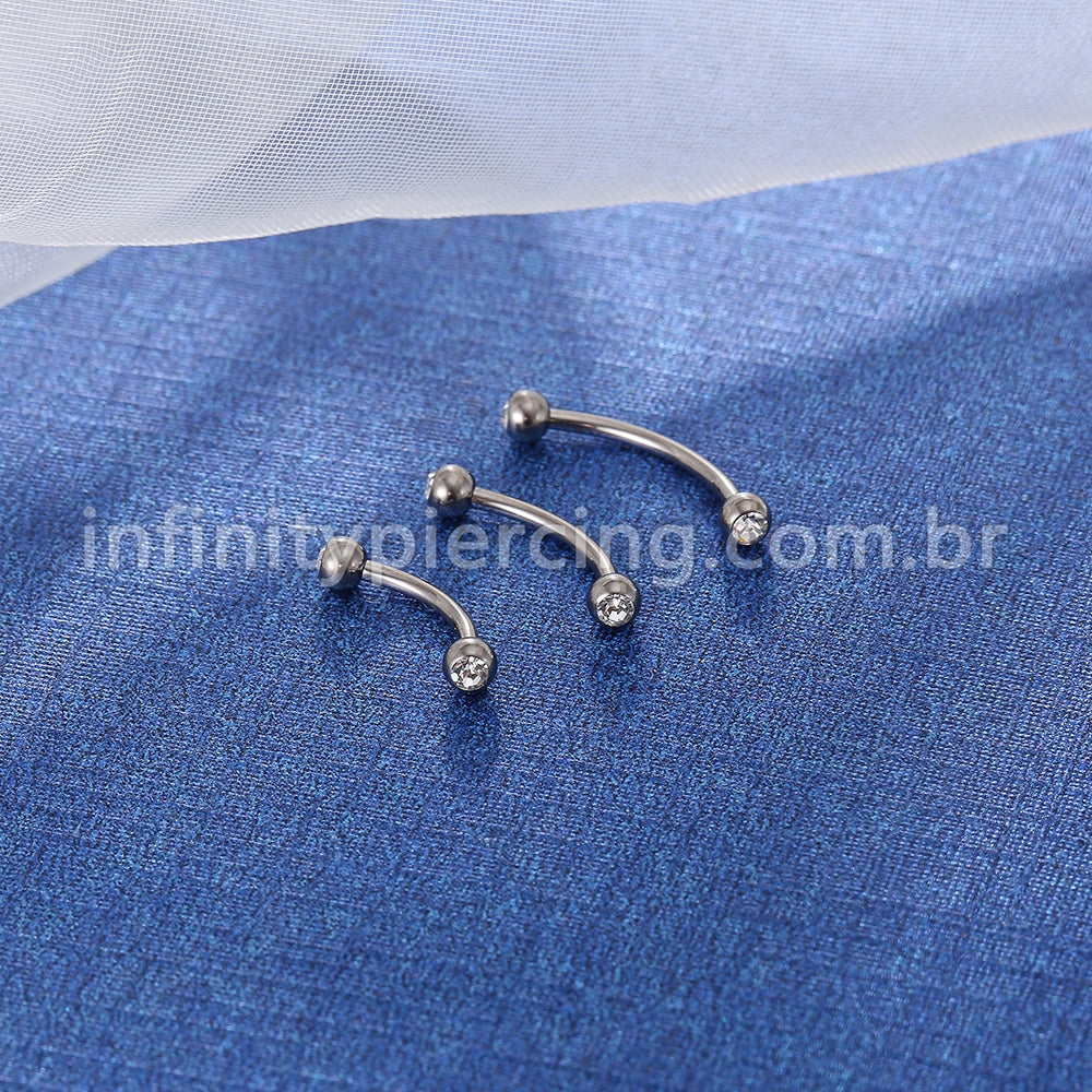 Piercing Microbell Curvo Aço Cirúrgico Zircônia Cravada