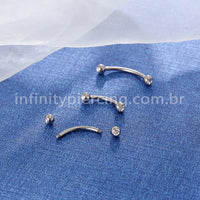 Piercing Microbell Curvo Aço Cirúrgico Zircônia Cravada