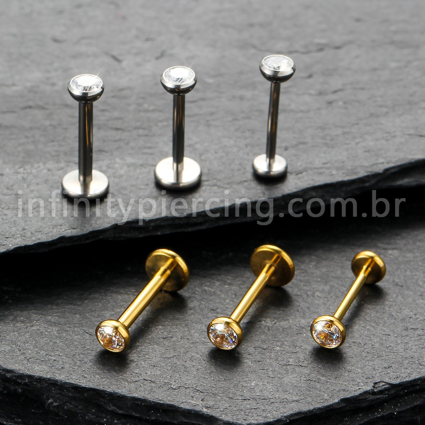 Piercing Labret Titânio Push Pin Zircônia Ponto De Luz Colorida