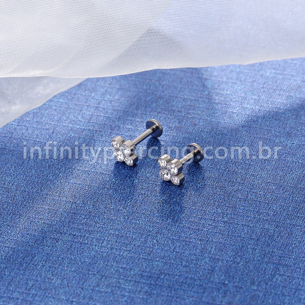 Piercing Labret Titânio Zircônia Cravejada