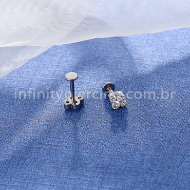 Piercing Labret Titânio Zircônia Cravejada