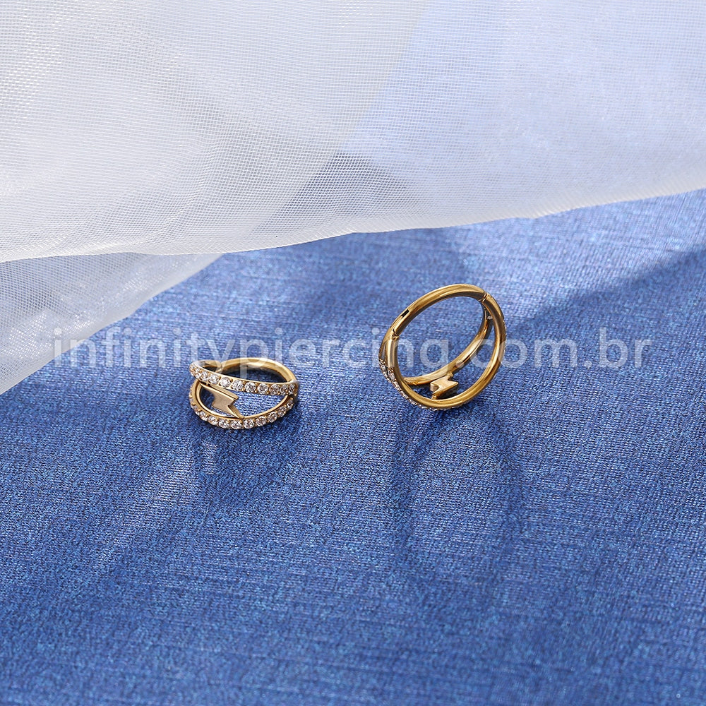 Piercing Argola Titânio Segmento Articulado Raio Dupla Fileira Zircônia Cravejada