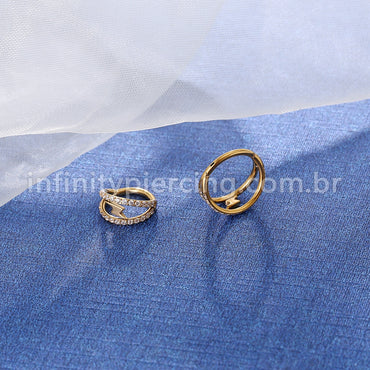 Piercing Argola Titânio Segmento Articulado Raio Dupla Fileira Zircônia Cravejada