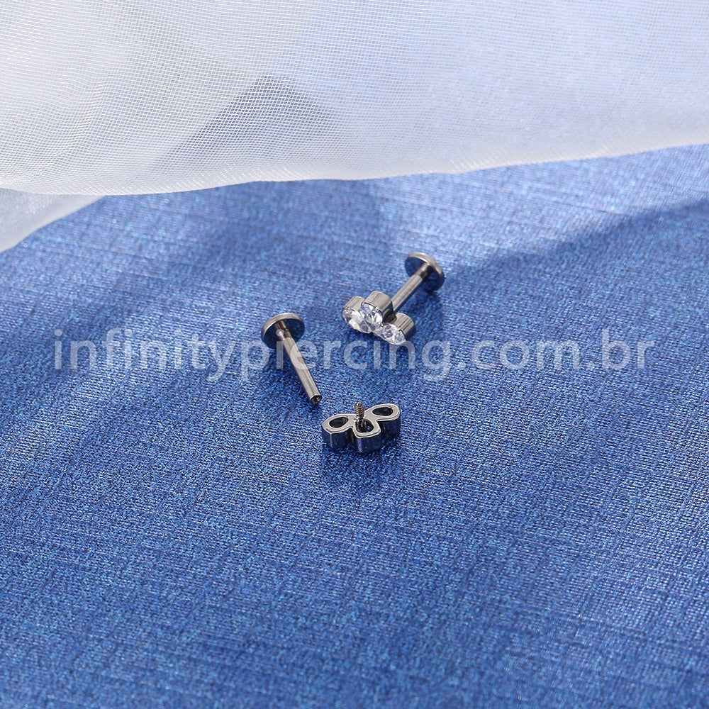 Piercing Labret Titânio Três Zircônias Cravejada