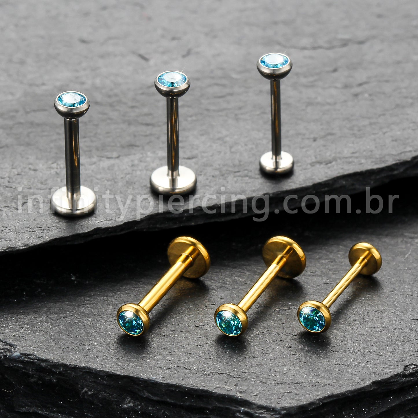 Piercing Labret Titânio Push Pin Zircônia Ponto De Luz Colorida