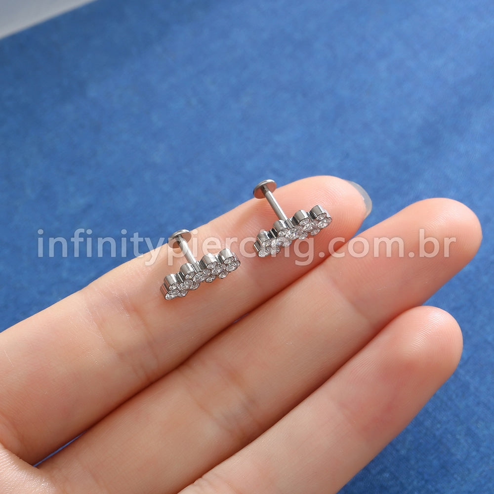 Piercing Labret Titânio Zircônias Cravejadas