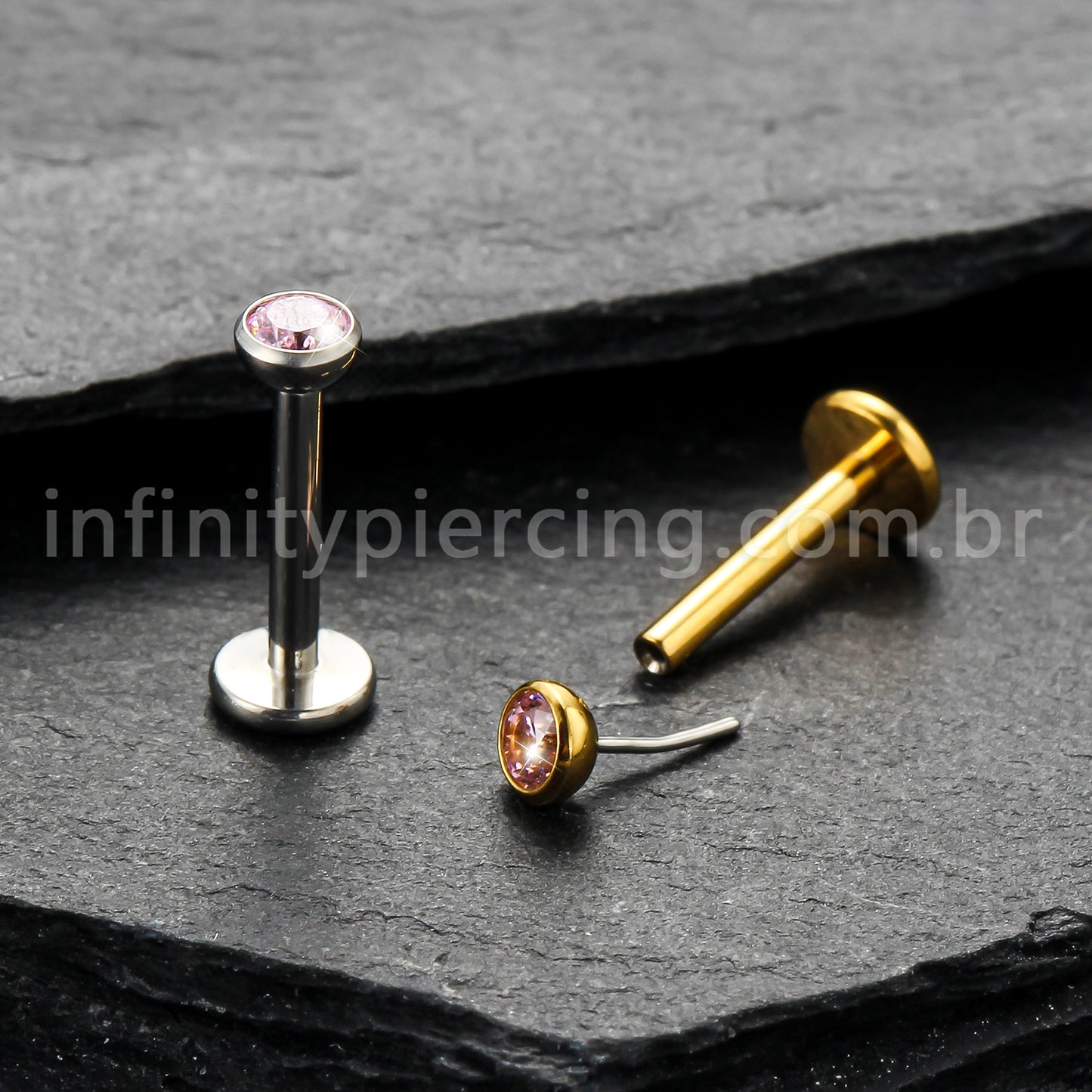Piercing Labret Titânio Push Pin Zircônia Ponto De Luz Colorida
