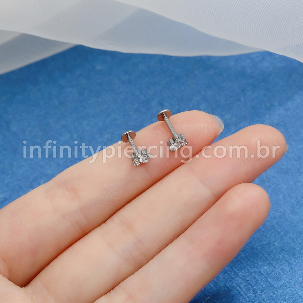 Piercing Labret Titânio Zircônia Cravejada