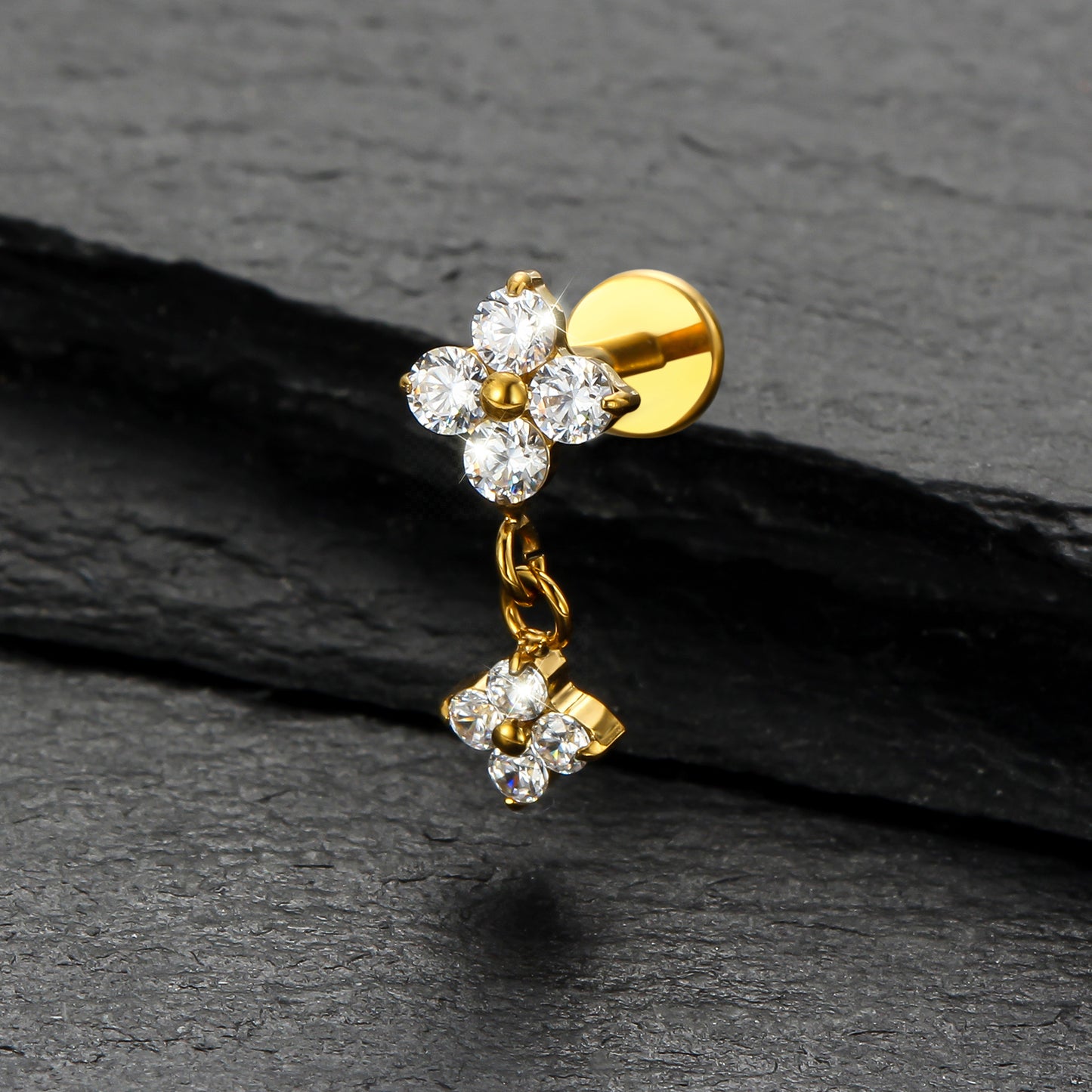 Piercing Labret Titânio Flor Zircônia Cravejada 1.2X8 10217