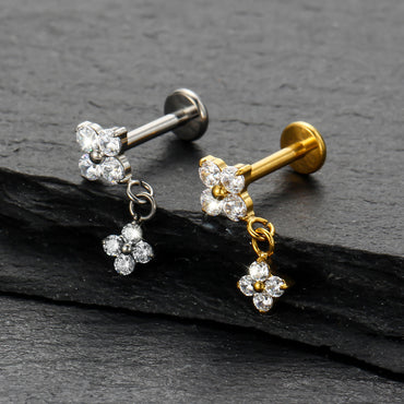 Piercing Labret Titânio Flor Zircônia Cravejada 1.2X8 10217