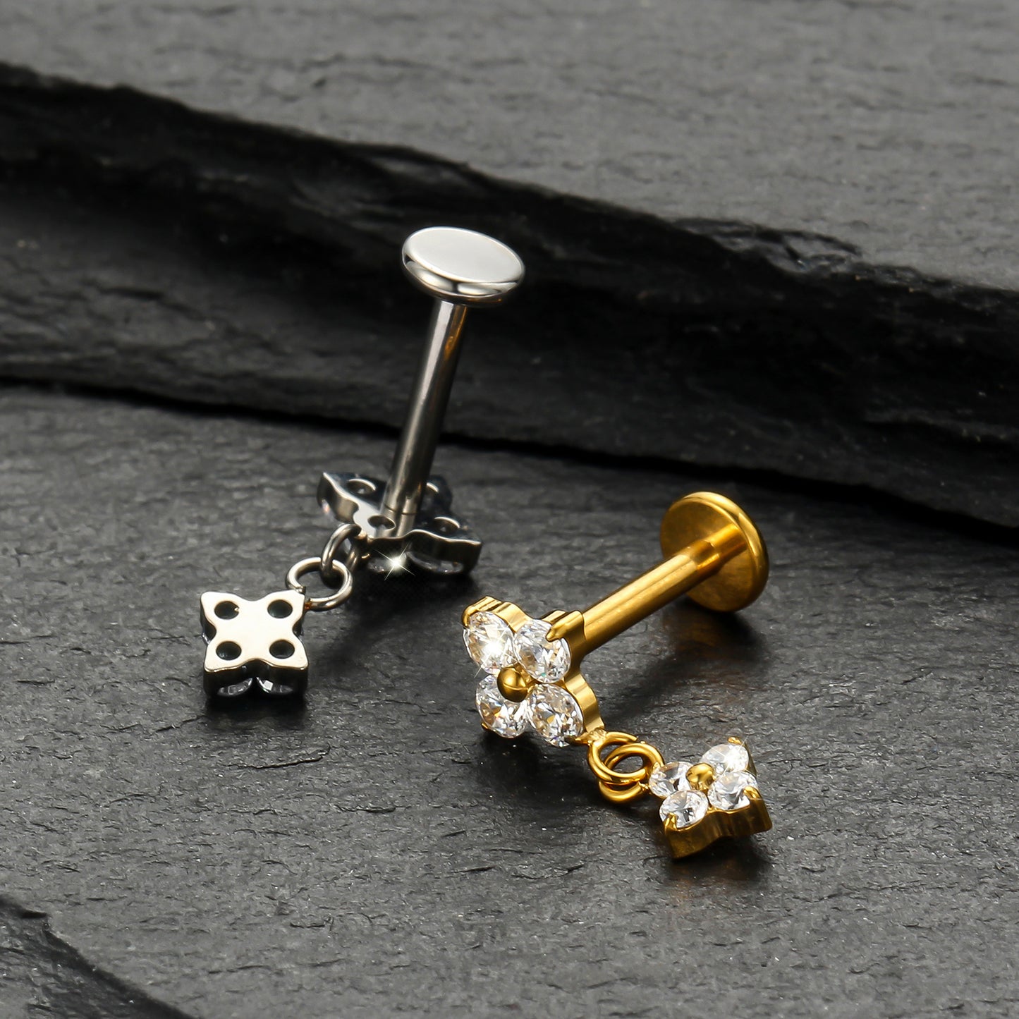 Piercing Labret Titânio Flor Zircônia Cravejada 1.2X8 10217