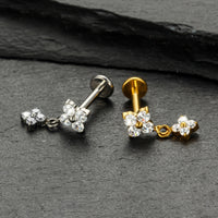 Piercing Labret Titânio Flor Zircônia Cravejada 1.2X8 10217