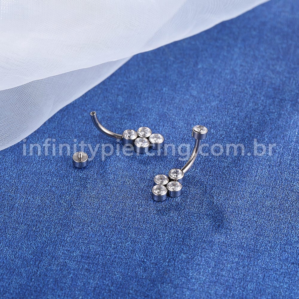 Piercing Banana Aço Cirúrgico 5 Zircônias Cravada