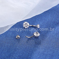 Piercing Banana Titânio 2 Pedras Zircônia