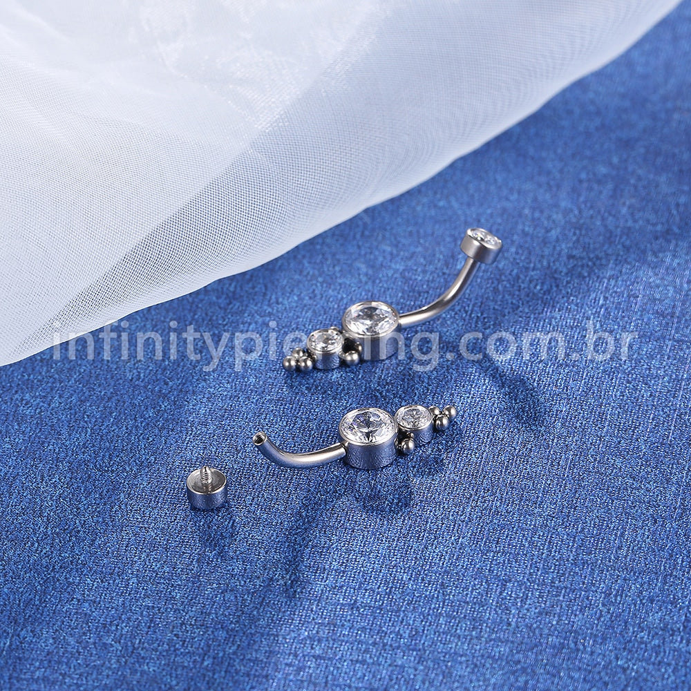 Piercing Banana Titânio 3 Pedras Indiano Zircônia