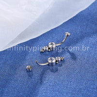 Piercing Banana Titânio 3 Pedras Indiano Zircônia