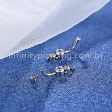 Piercing Banana Titânio 3 Pedras Indiano Zircônia