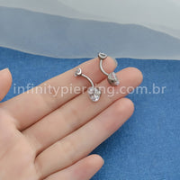 Piercing Banana Titânio 2 Pedras Zircônia