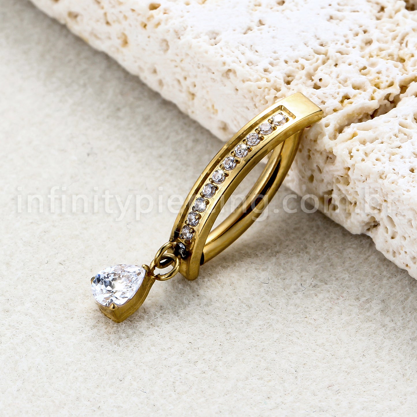 Piercing Argola Para Umbigo Titânio Zircônia  Com Pingente Gota
