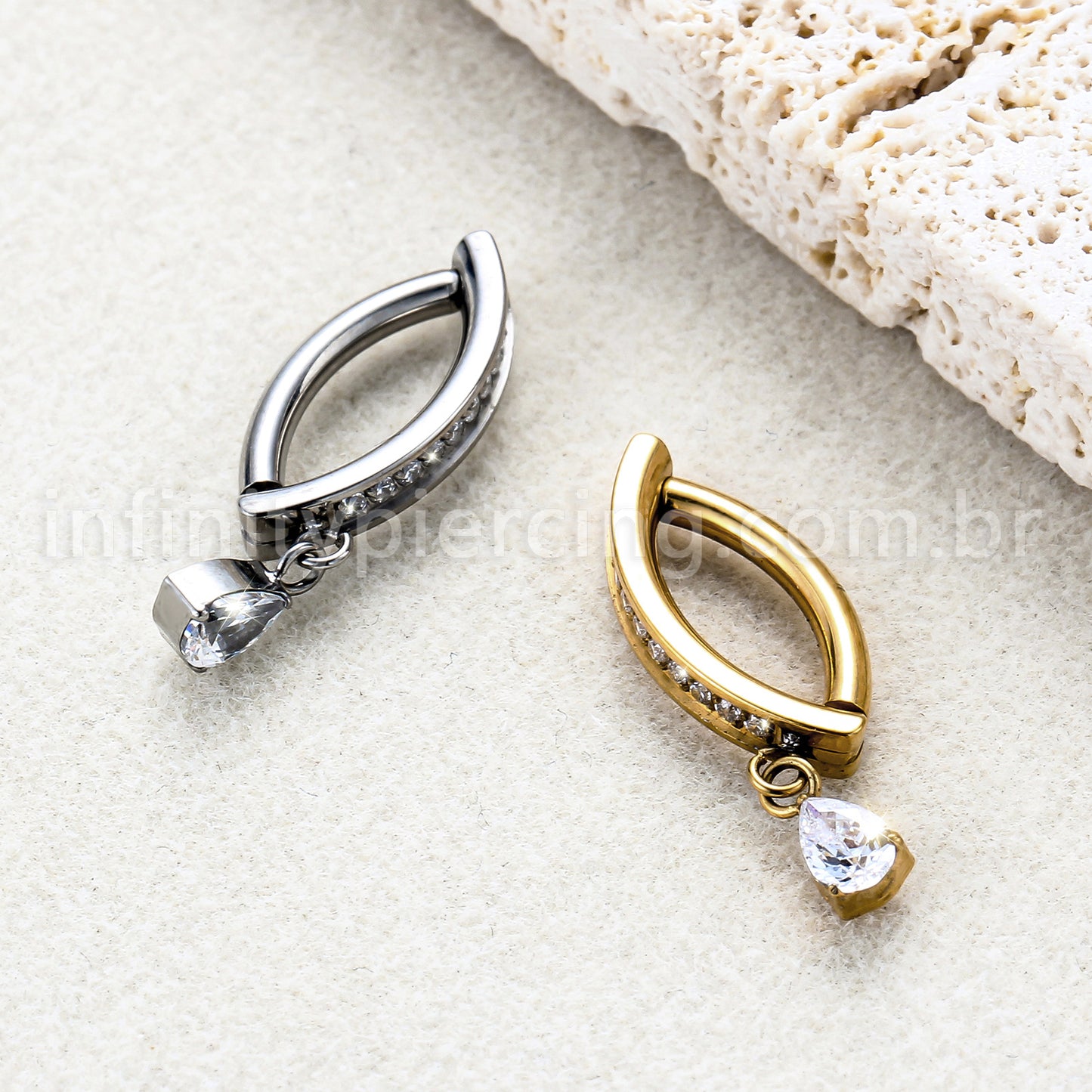 Piercing Argola Para Umbigo Titânio Zircônia  Com Pingente Gota
