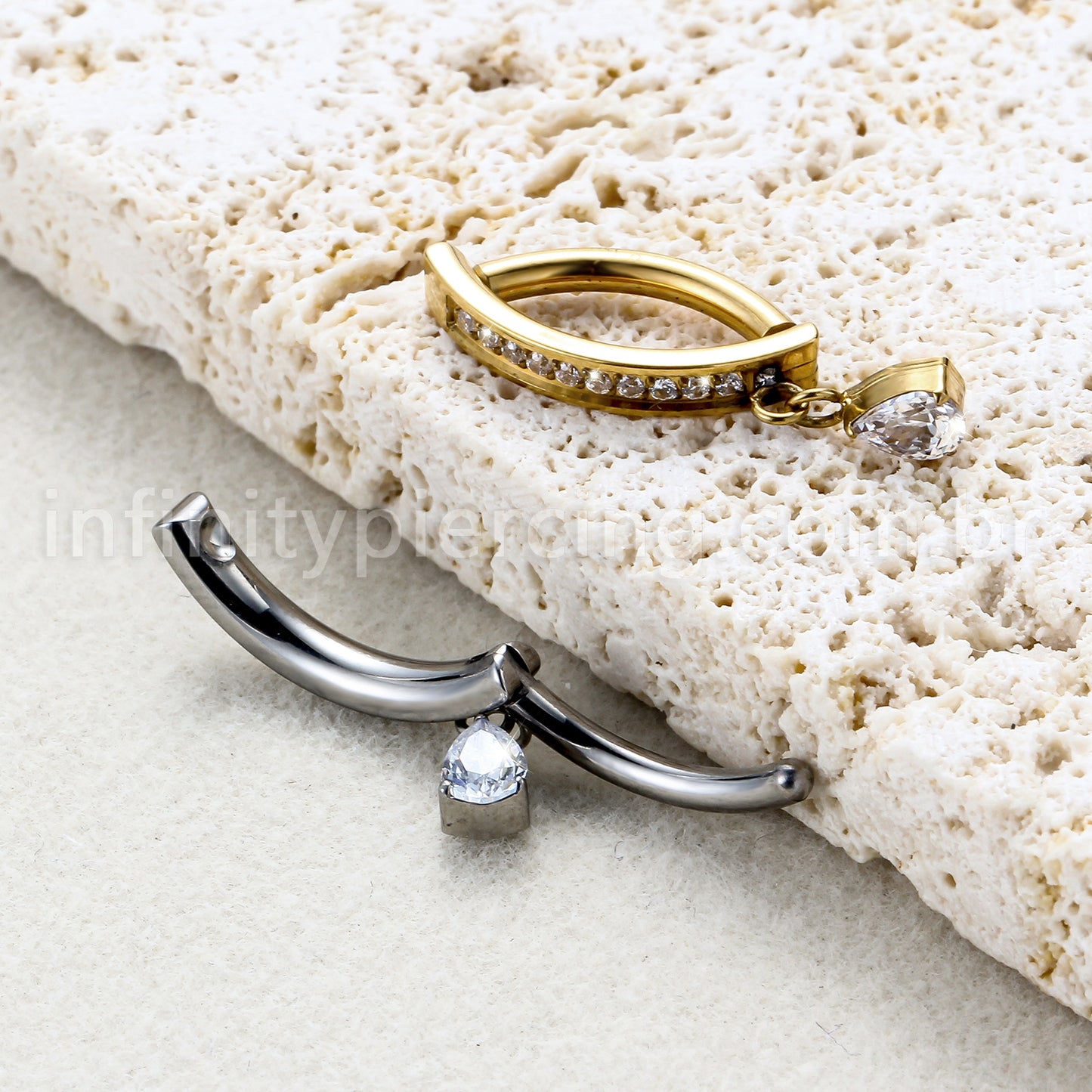 Piercing Argola Para Umbigo Titânio Zircônia  Com Pingente Gota