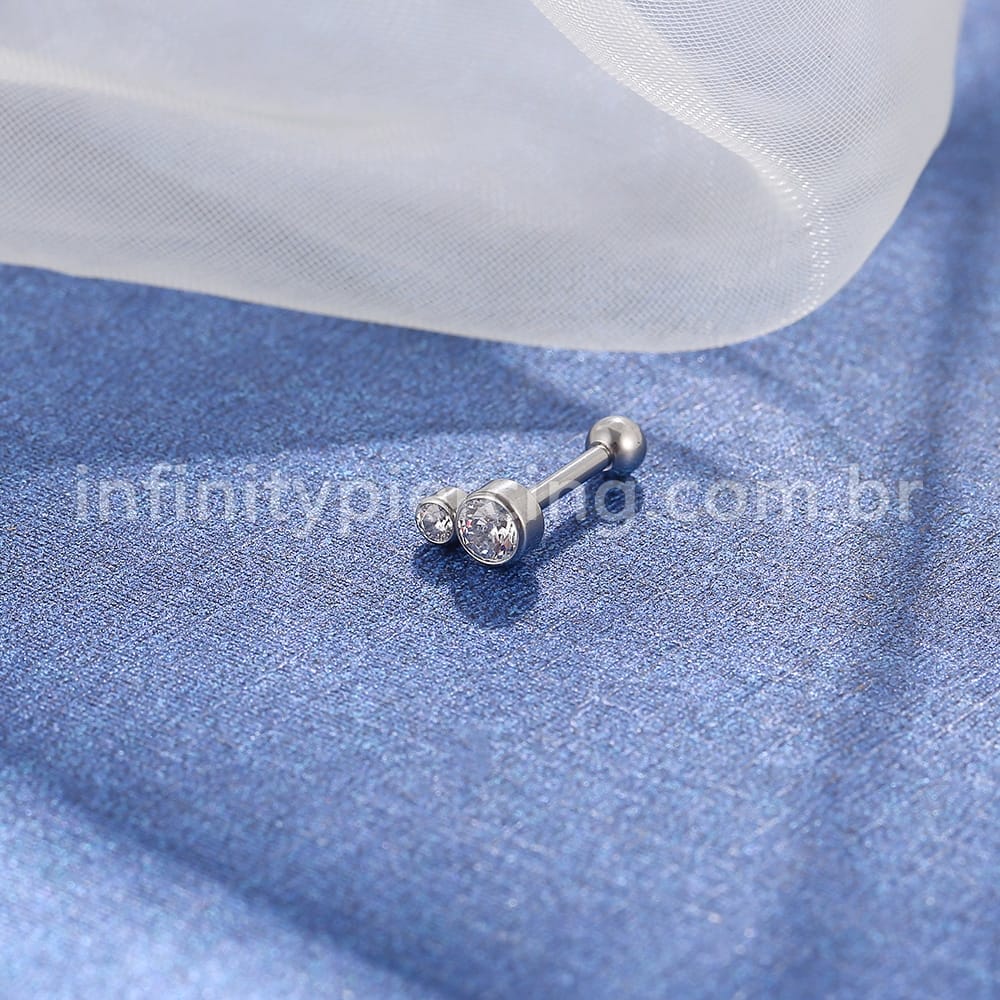 Piercing Minibarbell Aço Cirúrgico 2 Zircônia Cravada