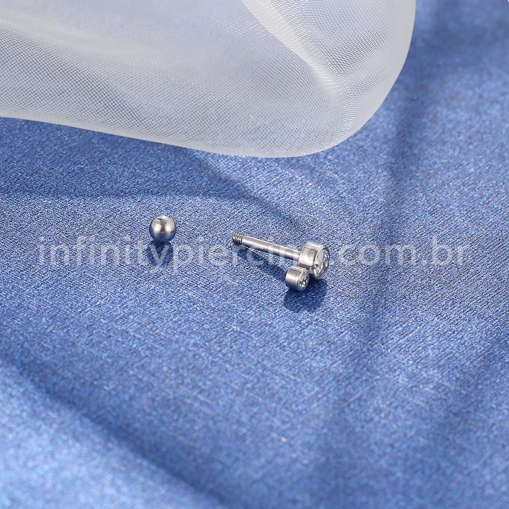 Piercing Minibarbell Aço Cirúrgico 2 Zircônia Cravada