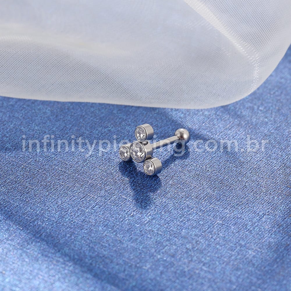 Piercing Minibarbell Aço Cirúrgico 4 Zircônia Cravada