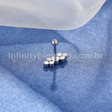 Piercing Minibarbell Aço Cirúrgico 7 Zircônias Cravada