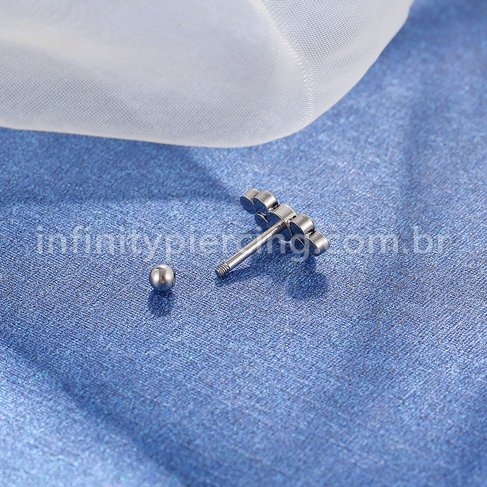 Piercing Minibarbell Aço Cirúrgico 7 Zircônias Cravada