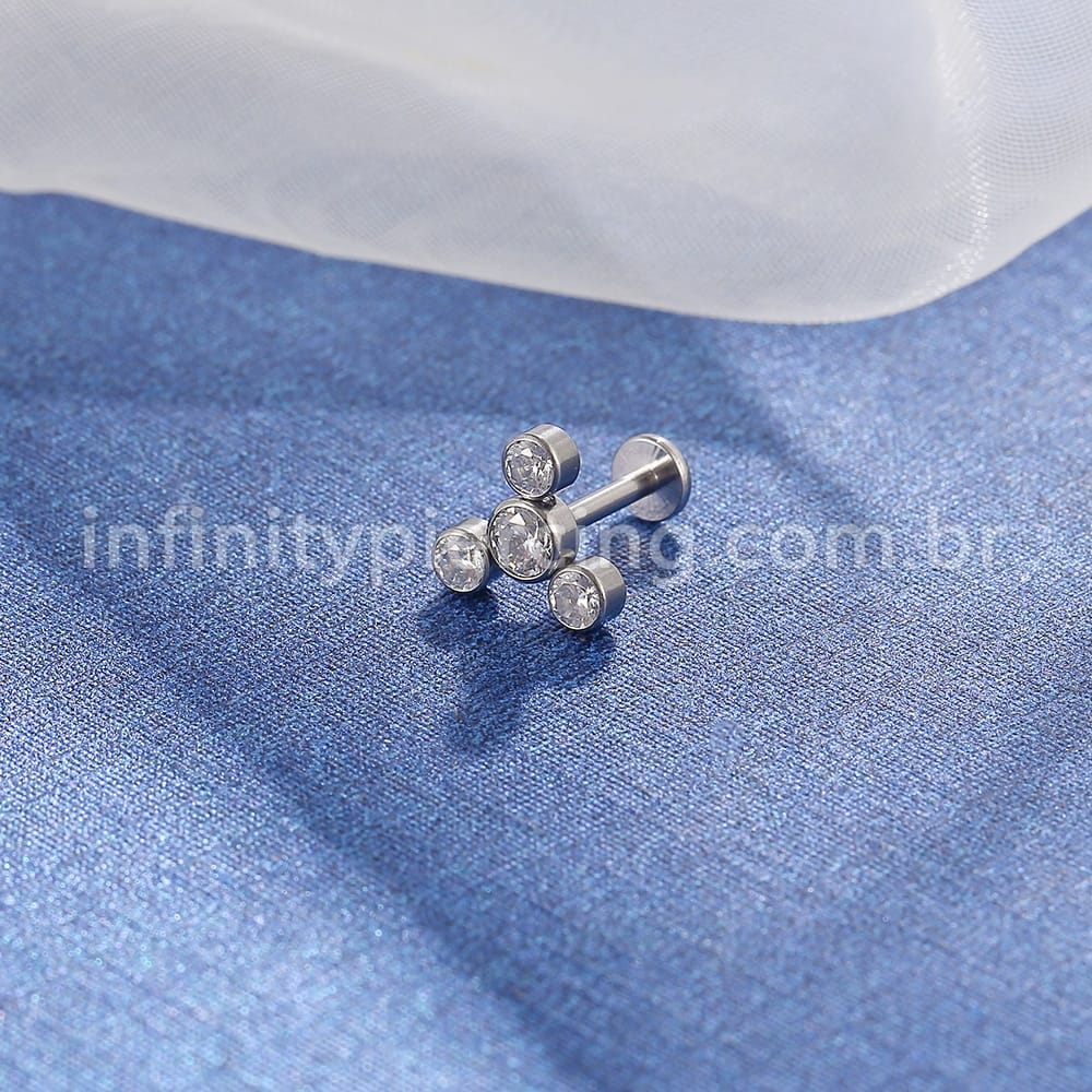 Piercing Labret Aço Cirúrgico 4 Zircônia Cravada