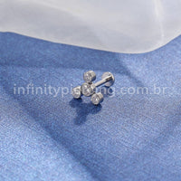 Piercing Labret Aço Cirúrgico 4 Zircônia Cravada