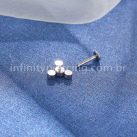 Piercing Labret Aço Cirúrgico 4 Zircônia Cravada