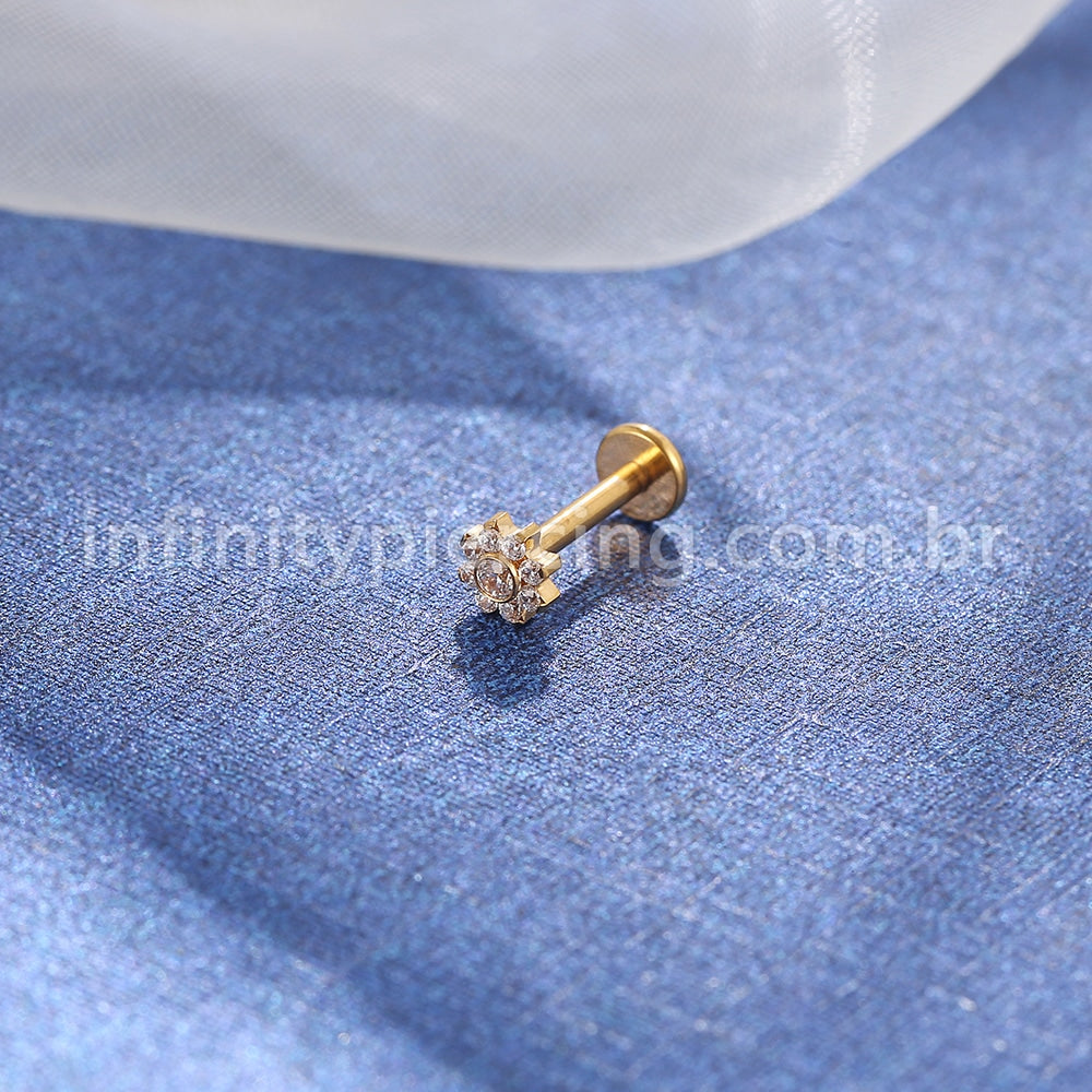 Piercing Labret Titânio Flor Zircônia