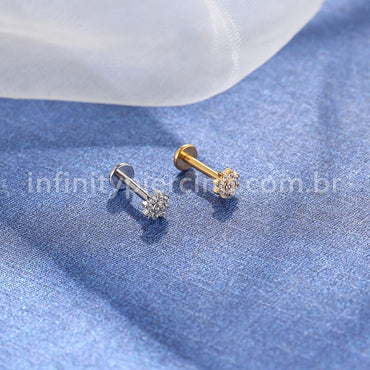Piercing Labret Titânio Flor Zircônia
