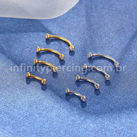 Piercing Barbell Curvo Aço Cirúrgico Zircônia Cravada
