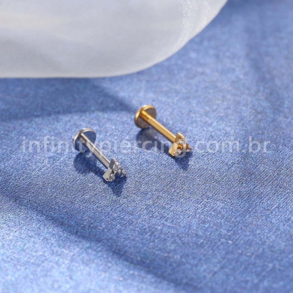 Piercing Labret Aço Cirúrgico Trinity Zircônia