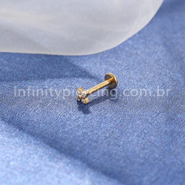 Piercing Labret Aço Cirúrgico Flor 4 Pétalas Zircônia