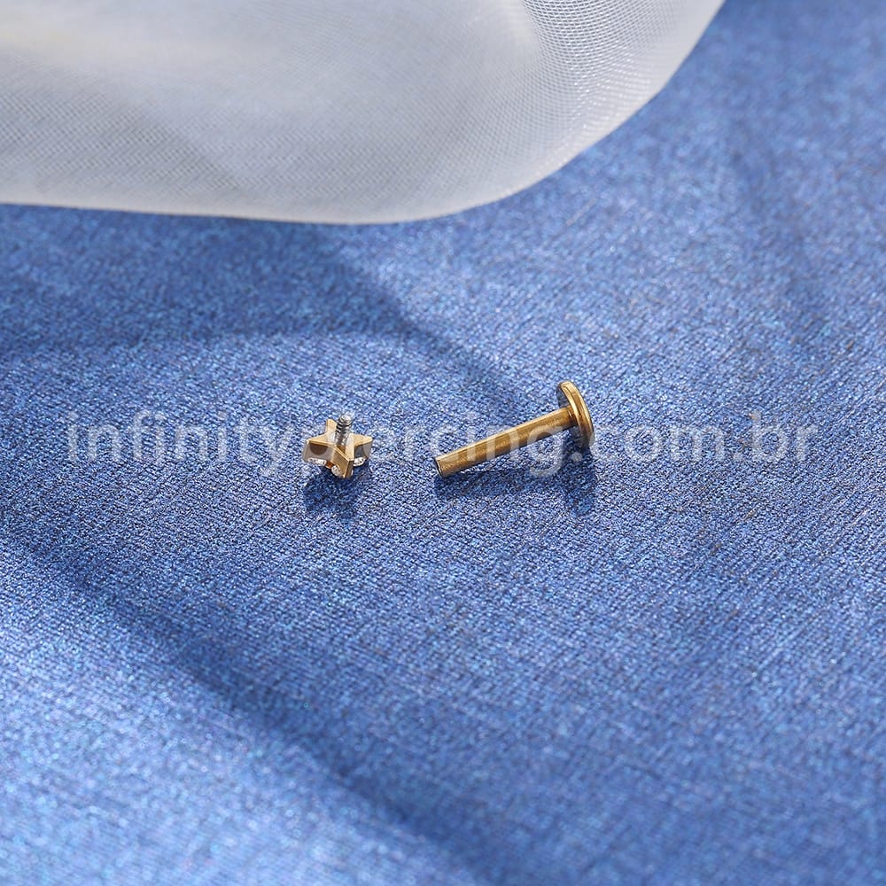 Piercing Labret Aço Cirúrgico Flor 4 Pétalas Zircônia