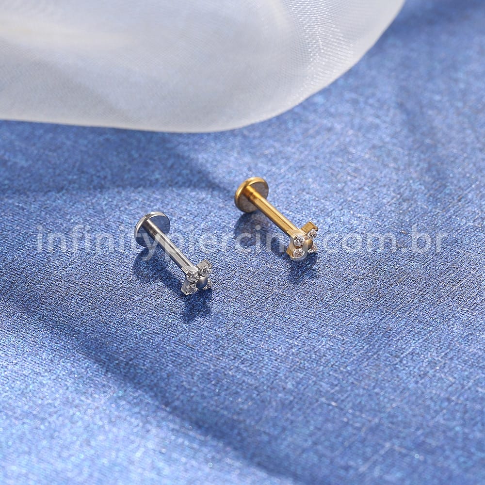 Piercing Labret Aço Cirúrgico Flor 4 Pétalas Zircônia
