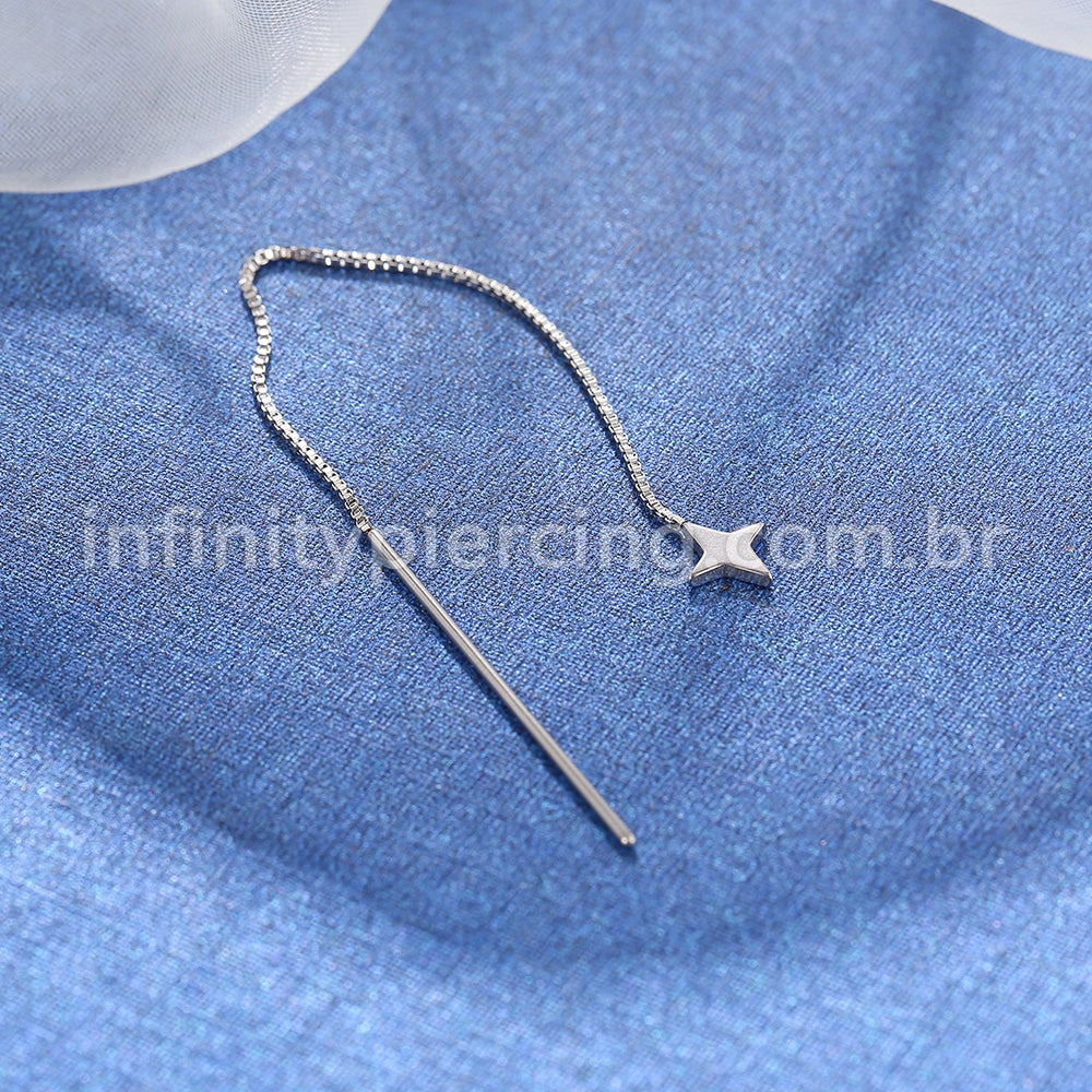 Piercing Palitinho Corrente Aço Cirúrgico Estrela 4 Pontas