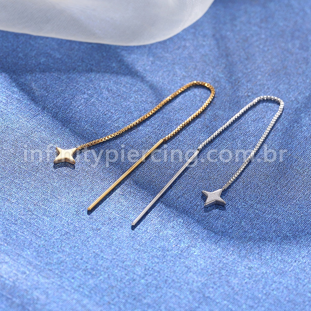 Piercing Palitinho Corrente Aço Cirúrgico Estrela 4 Pontas
