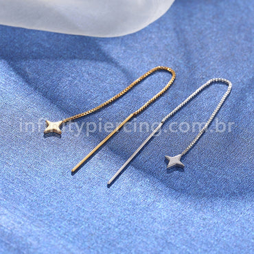 Piercing Palitinho Corrente Aço Cirúrgico Estrela 4 Pontas
