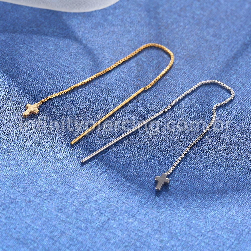 Piercing Palitinho Corrente Aço Cirúrgico Cruz