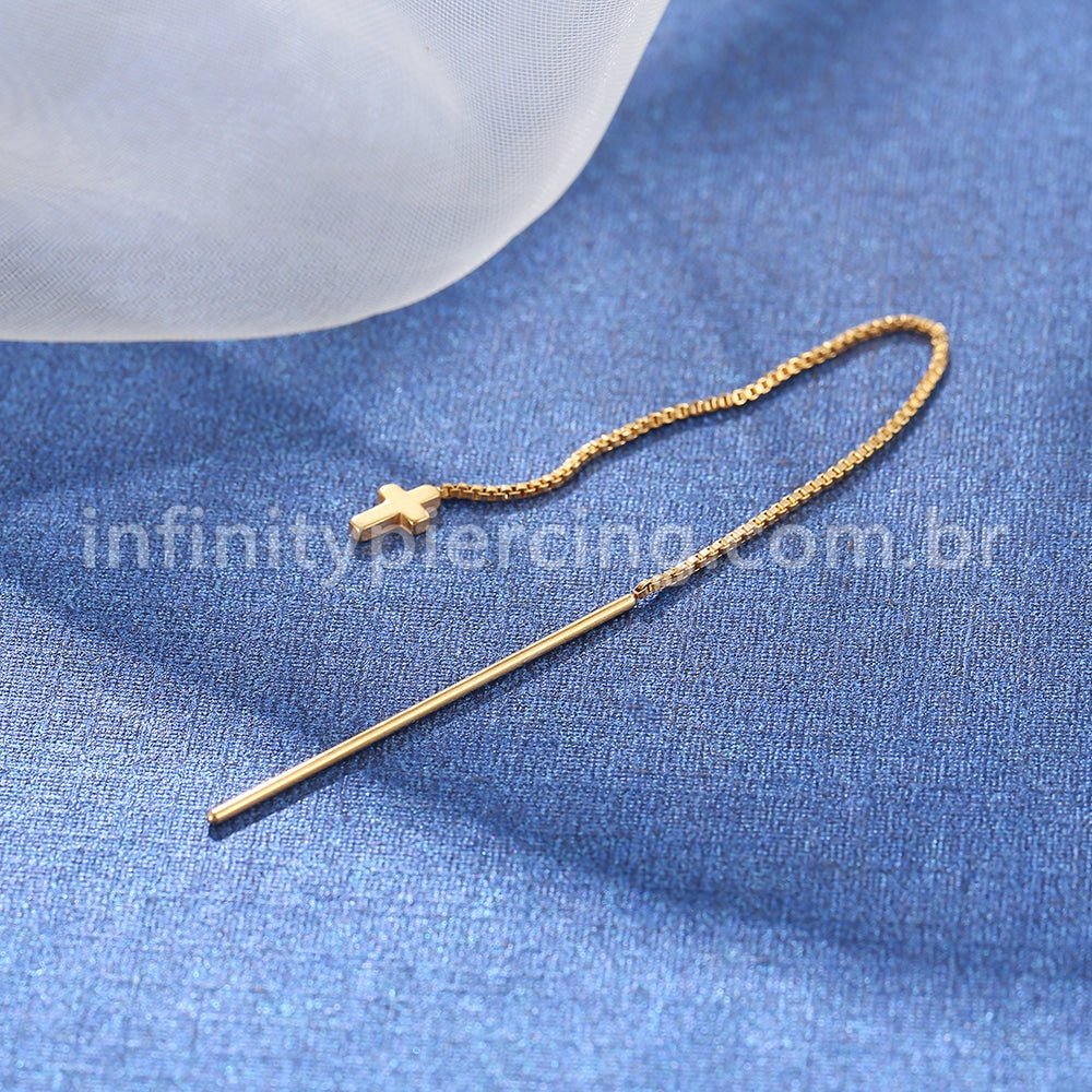 Piercing Palitinho Corrente Aço Cirúrgico Cruz
