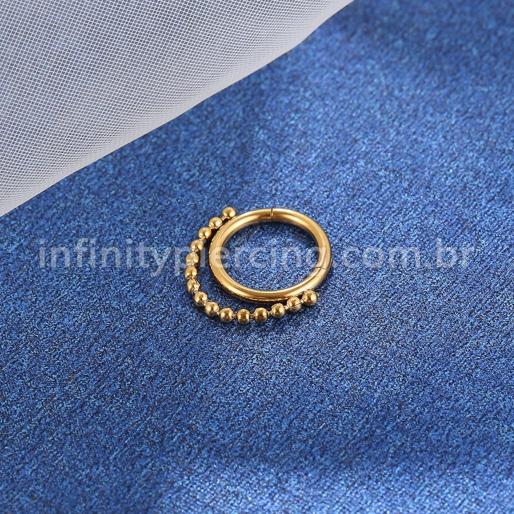 Piercing Argola Aço Cirúrgico Segmento Articulado Corrente Bolinhas