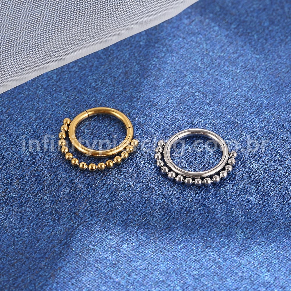 Piercing Argola Aço Cirúrgico Segmento Articulado Corrente Bolinhas
