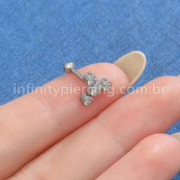 Piercing Minibarbell Aço Cirúrgico 4 Zircônia Cravada